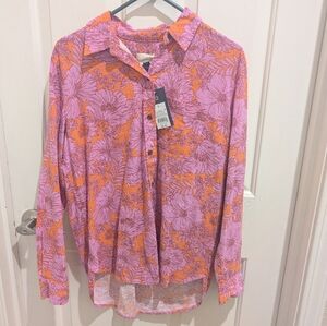 NWT Universal Thread Floral Pink and Orange Women's Linen Blend Top Sz SMALL